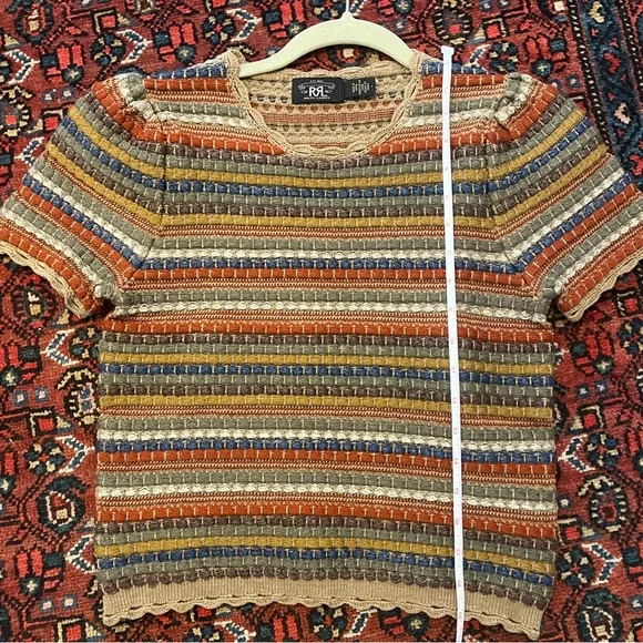 NWOT Double RL Ralph Lauren Crochet Trim Jacquard Sweater - Picture 6 of 6